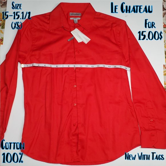 Le Chateau Red Button Shirt (XS)15 -15 1/2 New With Tags - Picture 1 of 4